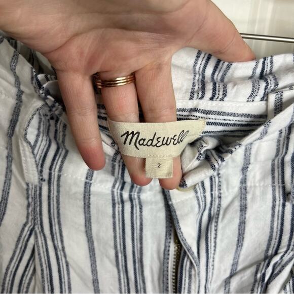 Madewell Linen Cotton Baltic Stripe Paper Bag Waist High Waisted Pants Size 2 - Picture 4 of 7
